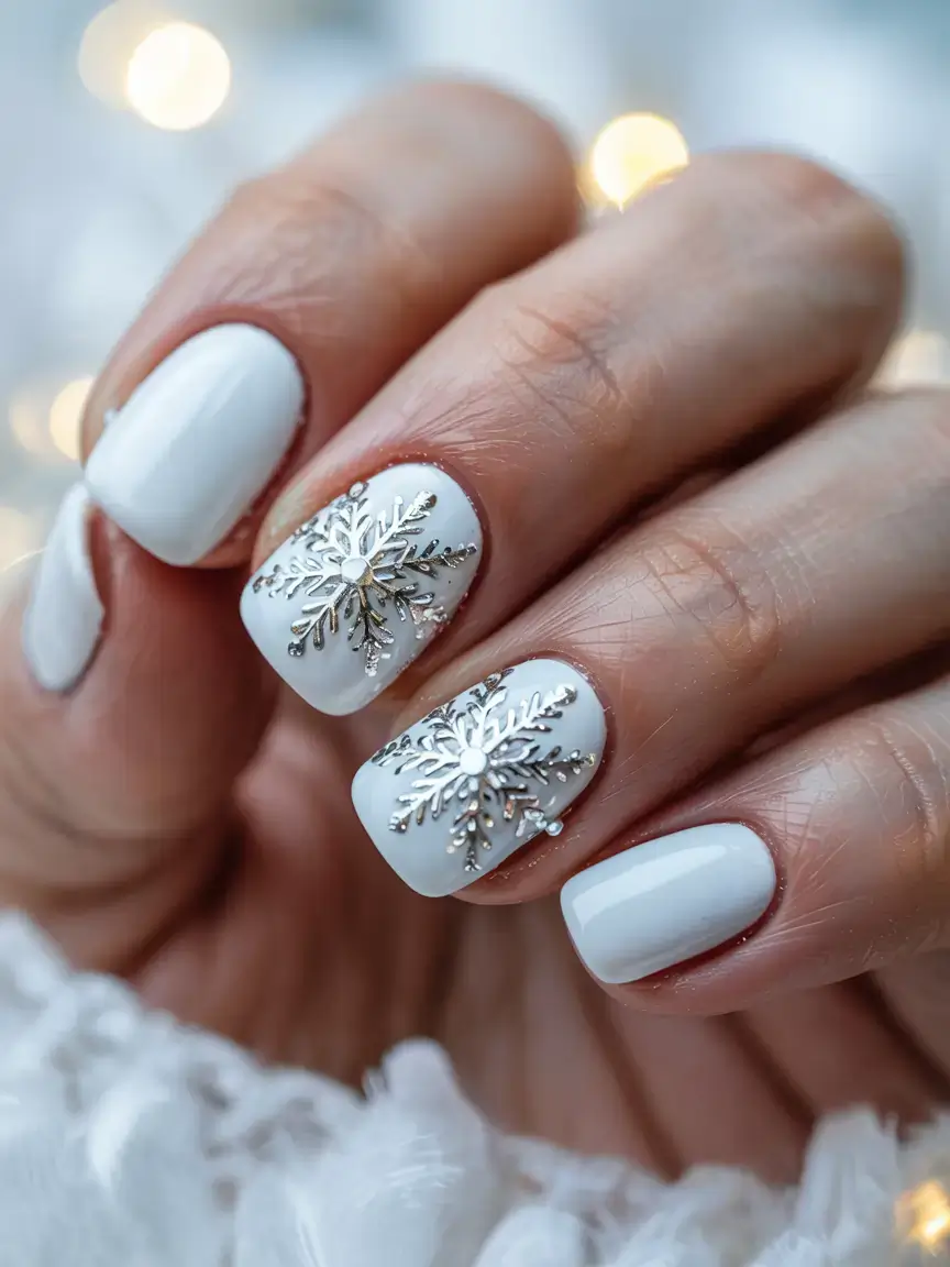 white christmas nails ideas 2025 Snowflake Charm