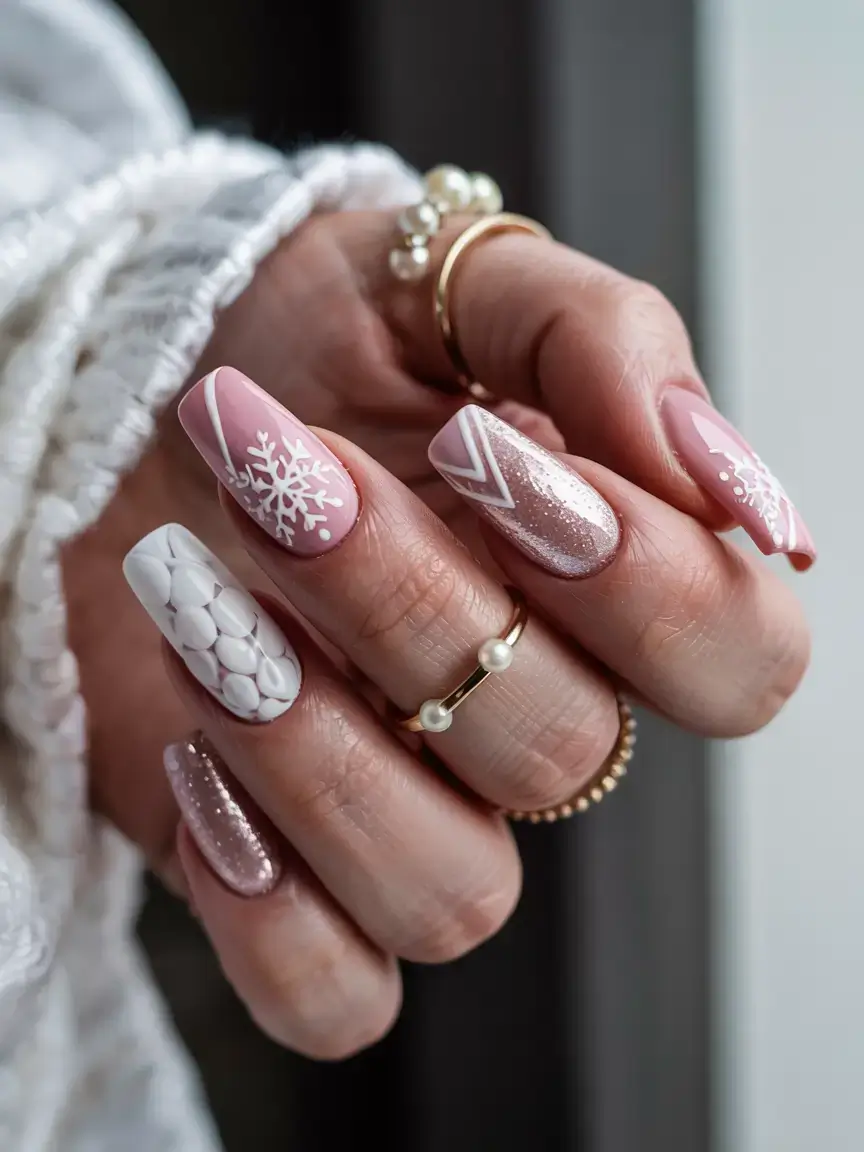 white christmas nails ideas 2025 Blush Snowdream