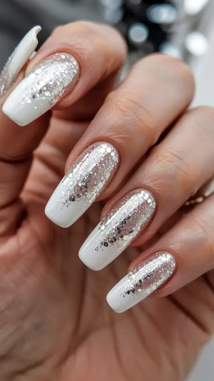 white christmas nails ideas 2025 Silver Icicle Drip