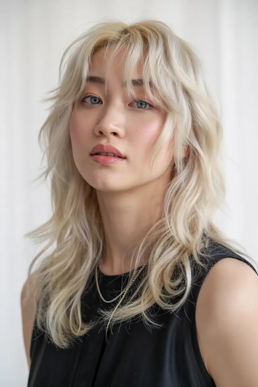 wolf haircut ideas 2026 Silvery Blonde Shag Revival