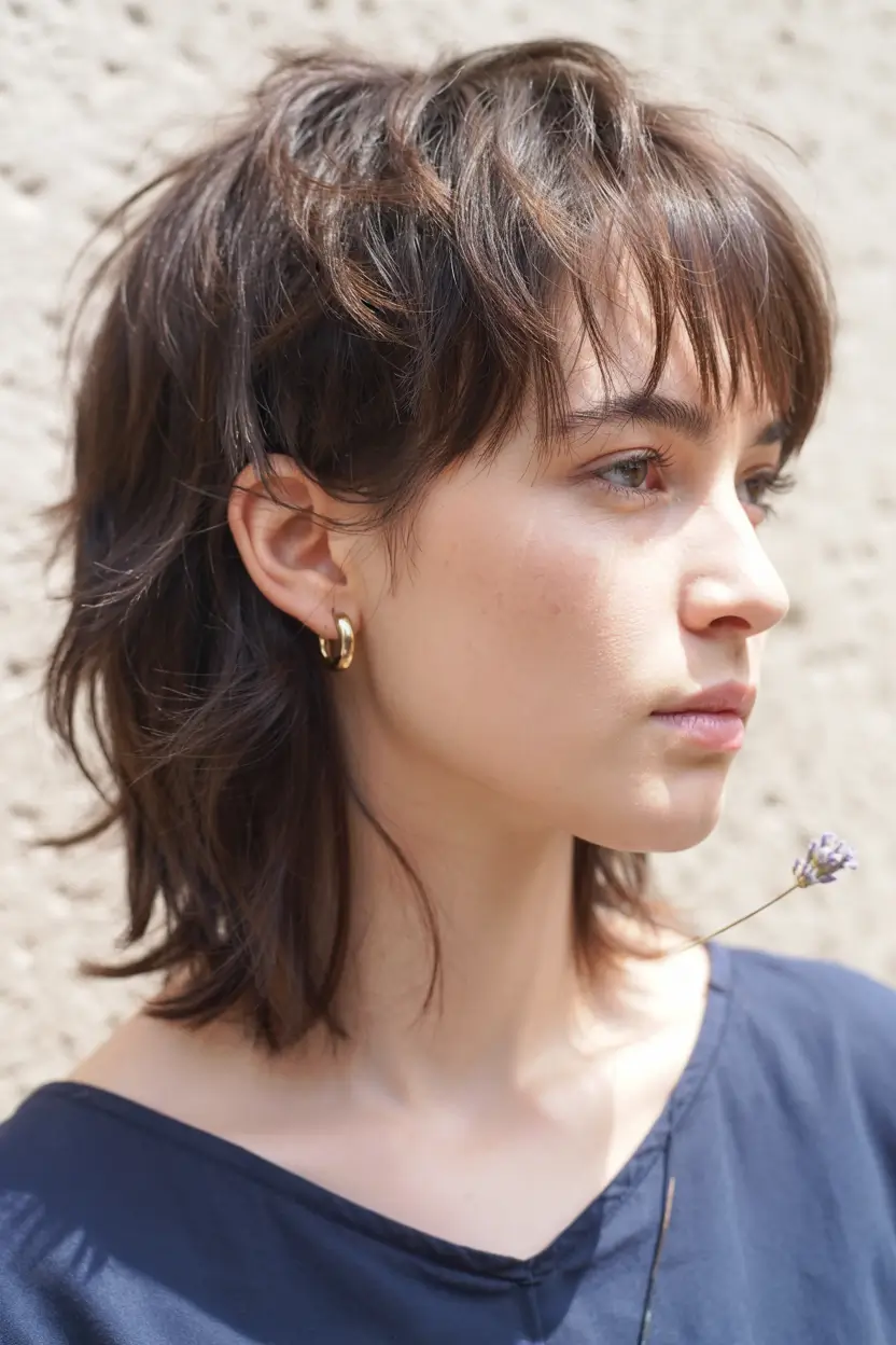 wolf haircut ideas 2026 Parisian Mullet with Baby Fringe