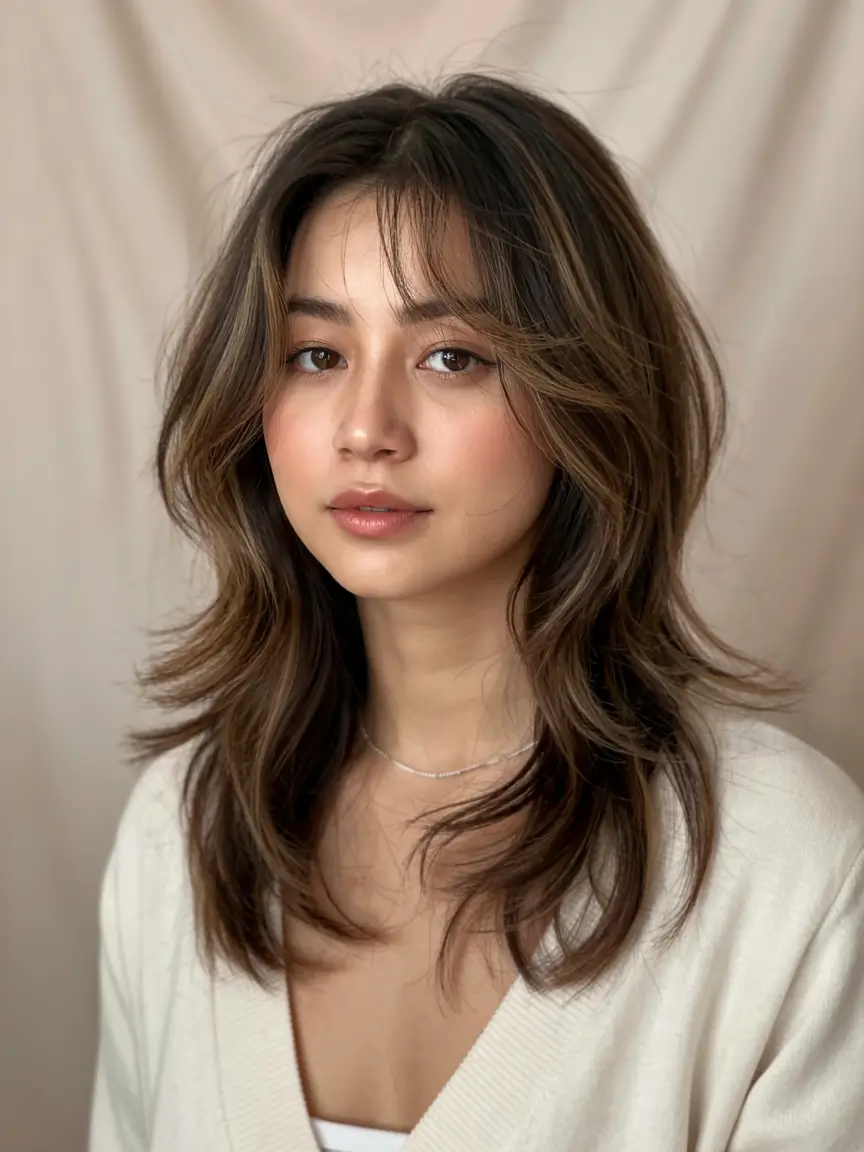 wolf haircut ideas 2026 Layered Blowout with Breezy Bangs