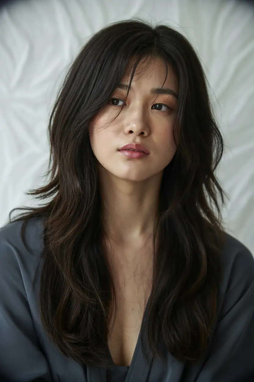 wolf haircut ideas 2026 Effortless Long Layers with Curtain Bangs