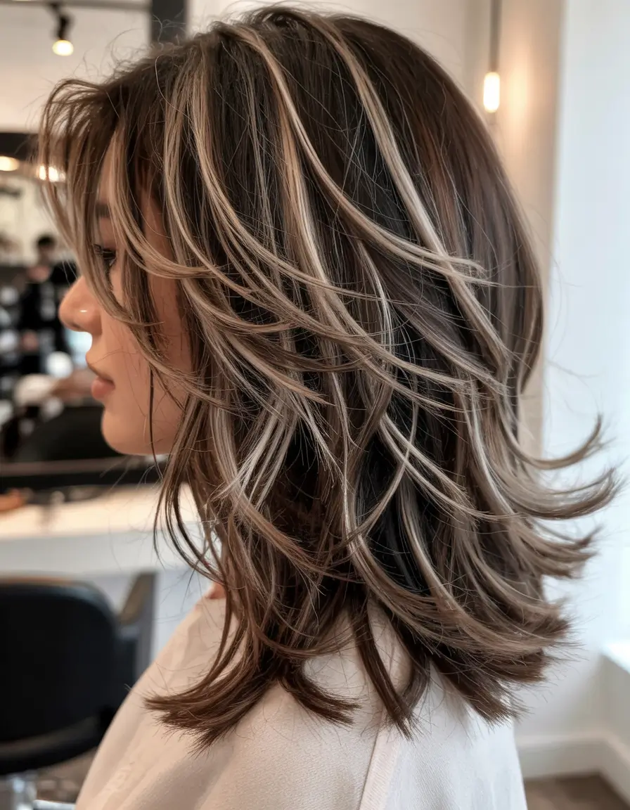 wolf haircut ideas 2026 Caramel Ribbon Layers