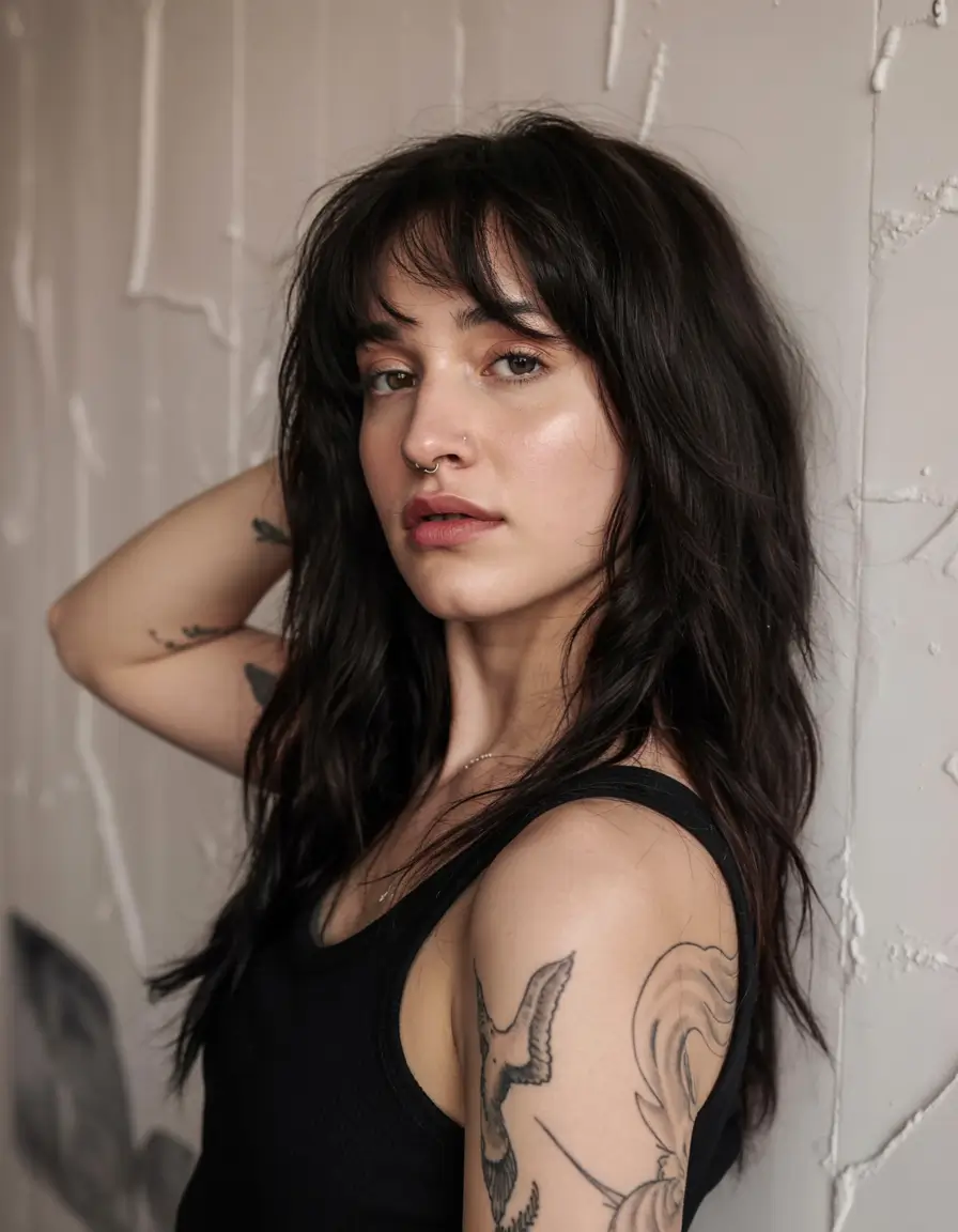 wolf haircut ideas 2026 Tattooed Grunge Layers