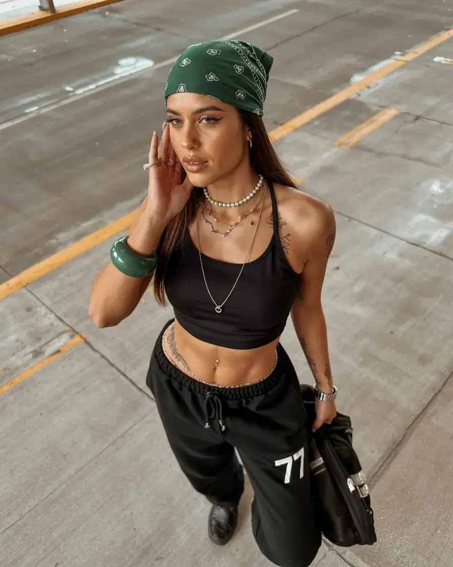 y2k outfits ideas 2026 Green Bandana Goddess