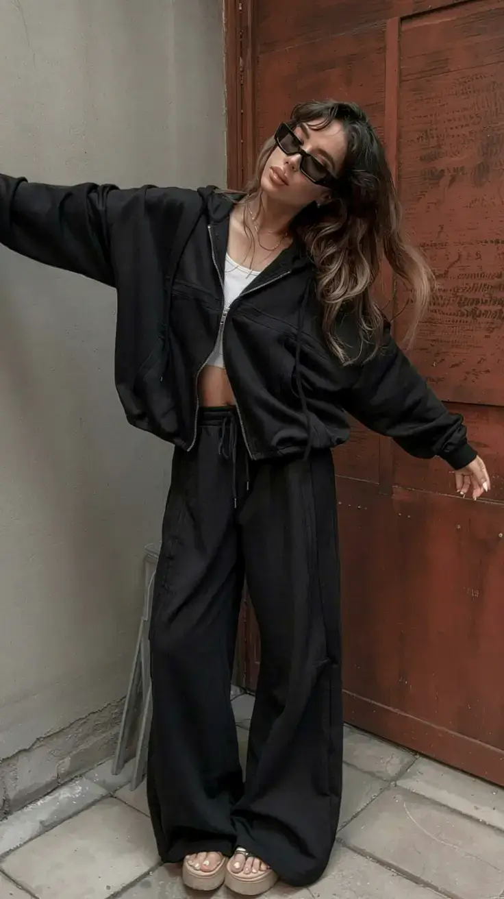 y2k outfits ideas 2026 Effortless Noir Comfort