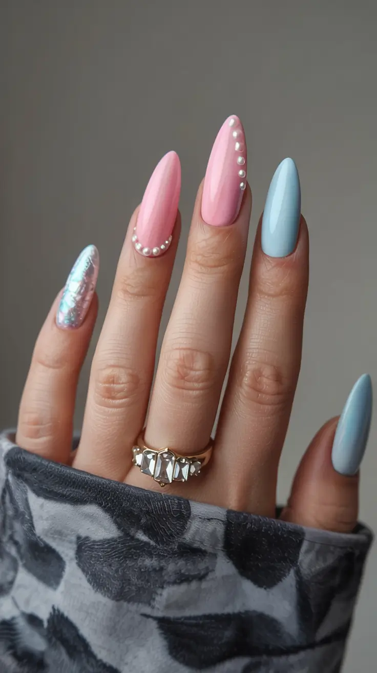 acrylic nails 2026 Cotton Candy Pearlcore