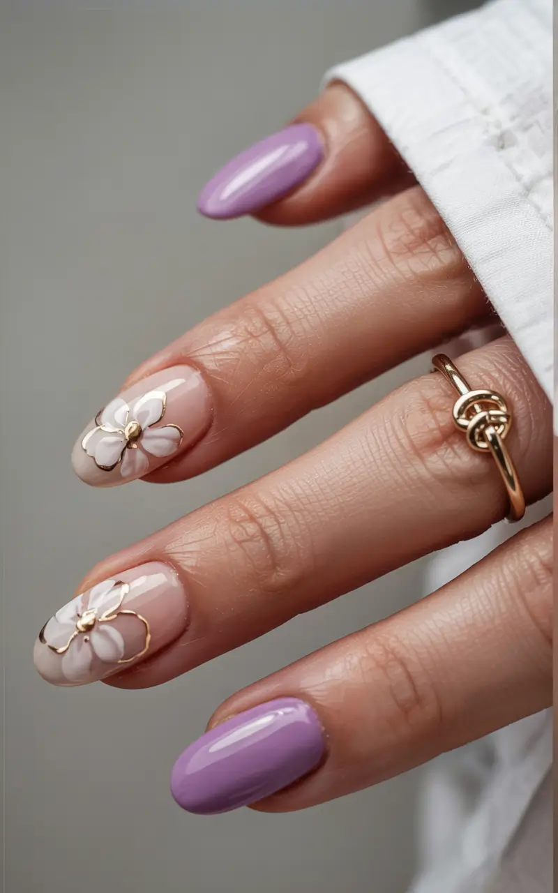 acrylic nails 2026 3D Flower Petals & Lavender Shine