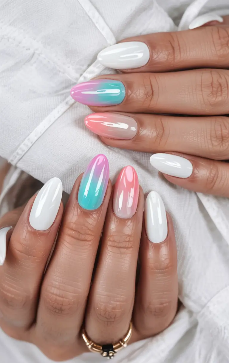 acrylic nails 2026 Neon Fade & Glossy White