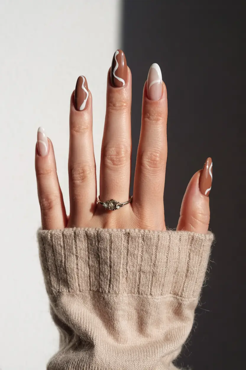 acrylic nails 2026 Mocha Swirl Minimalism