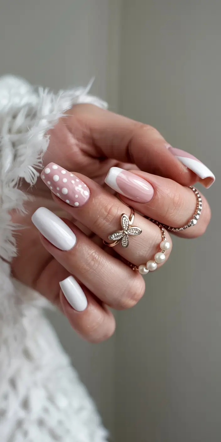 acrylic nails 2026 Playful French with Polka Dots