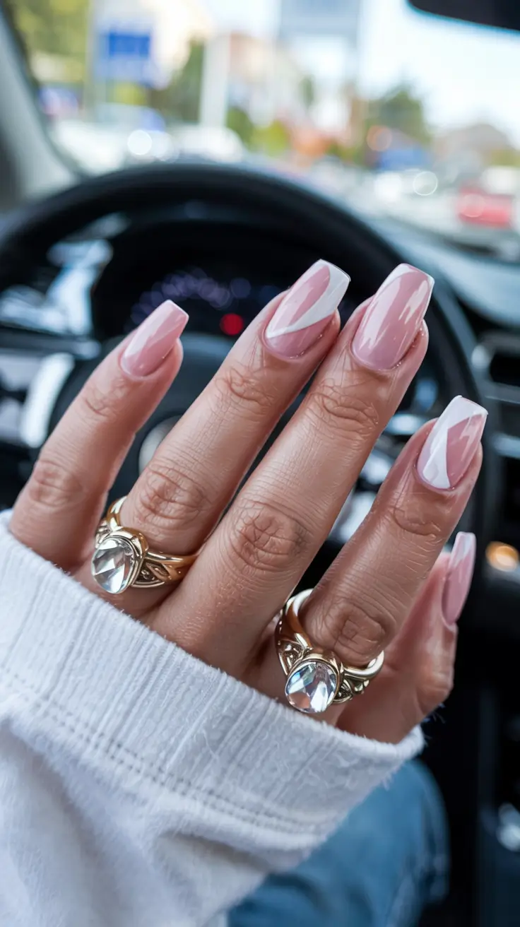 acrylic nails 2026 Geometric French in High Gloss