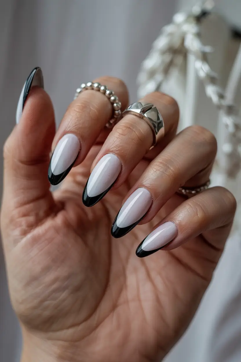 acrylic nails 2026 Black Crescent French Drama