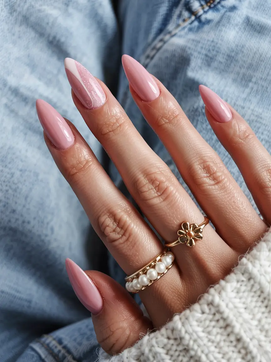 acrylic nails 2026 Soft Pink Slope & Micro-Glitter