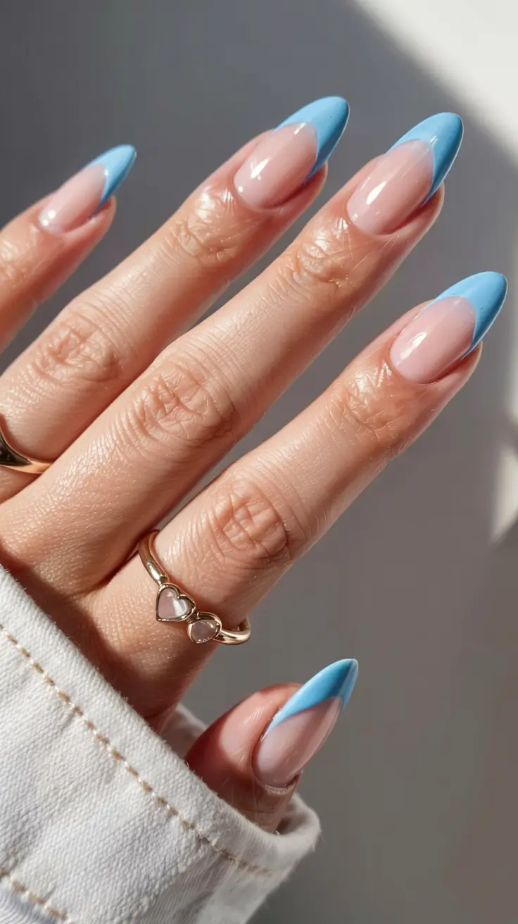 acrylic nails 2026 Retro Aqua Crescent Tips