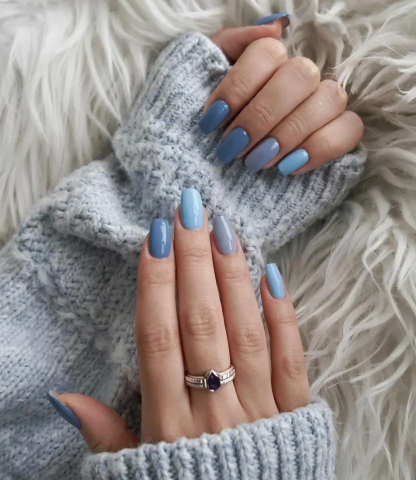 acrylic nails 2026 Shades of Denim Blue