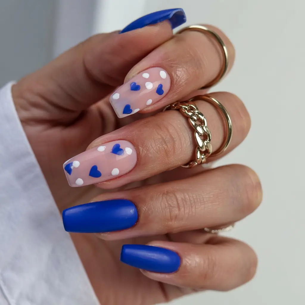 acrylic nails 2026 Electric Blue & Heart Confetti