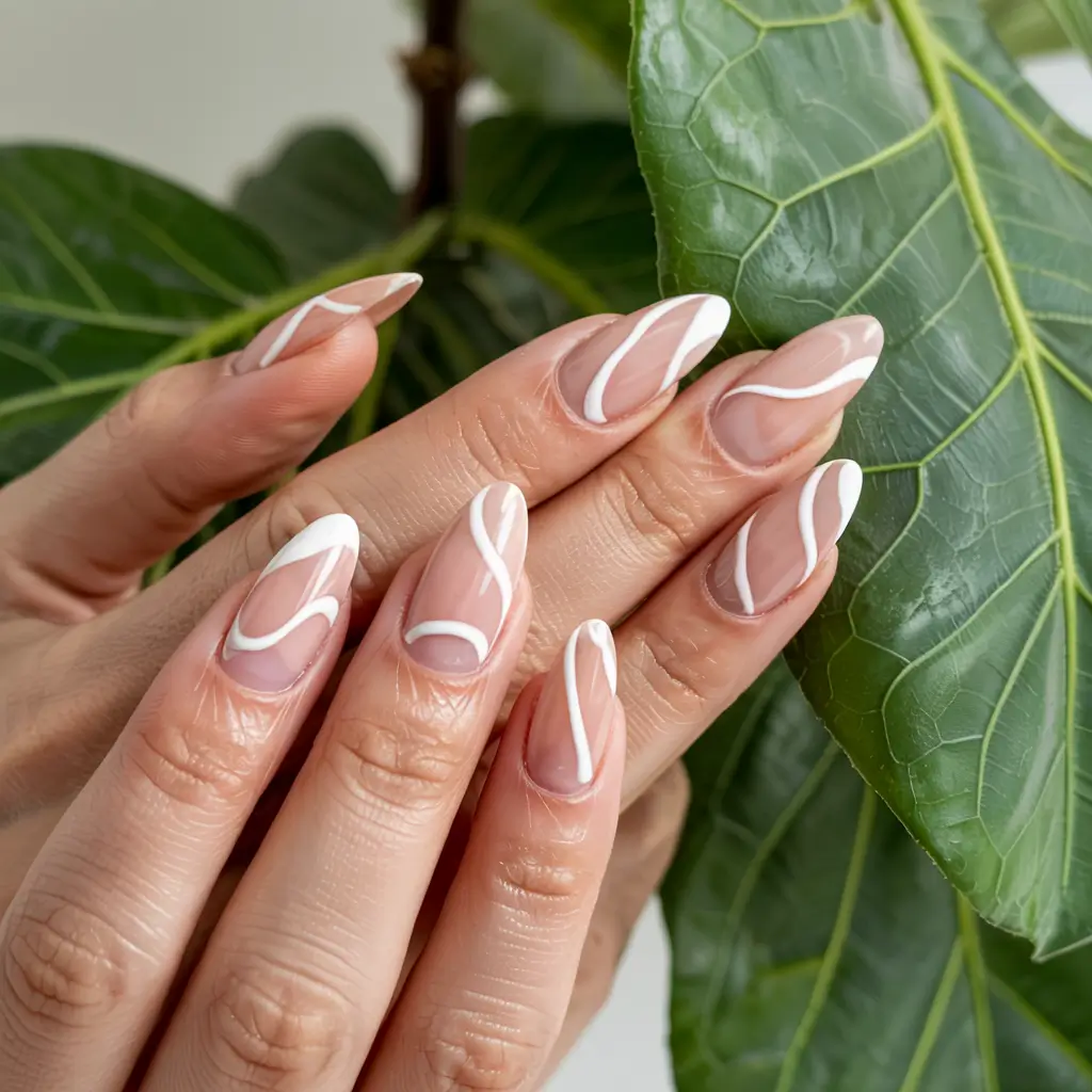 acrylic nails 2026 Minimalist White Swirls