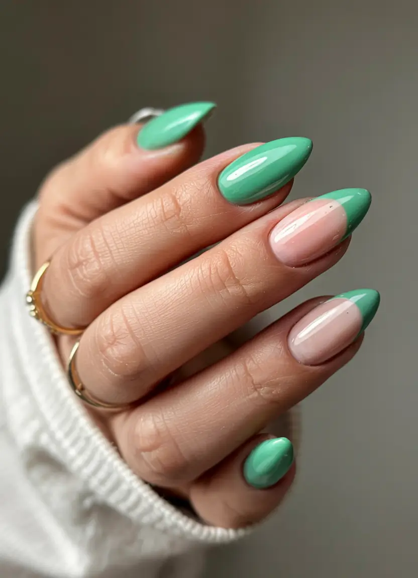almond nails 2026 Glossy Mint Block Tips