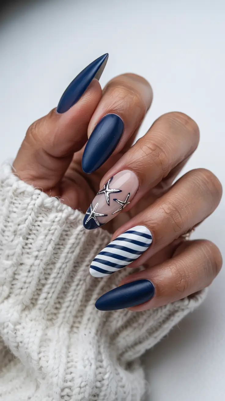 almond nails 2026 Nautical Starfish Chic