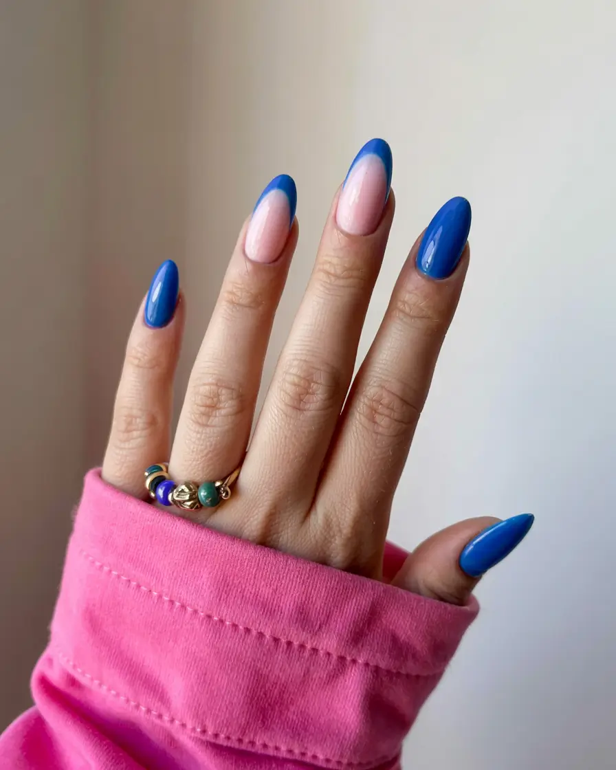 almond nails 2026 Electric Cobalt Dip