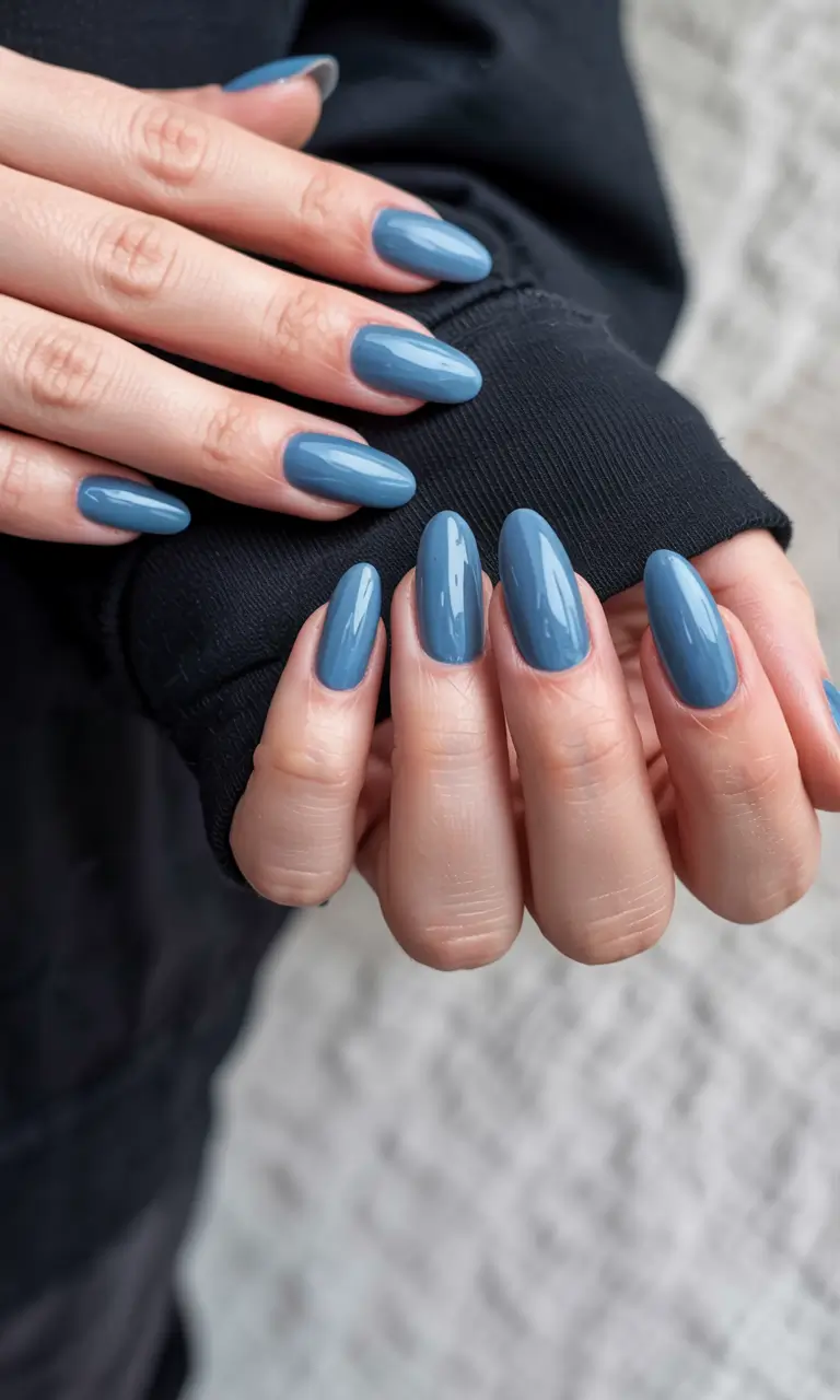 almond nails 2026 Dusty Blue Minimalism
