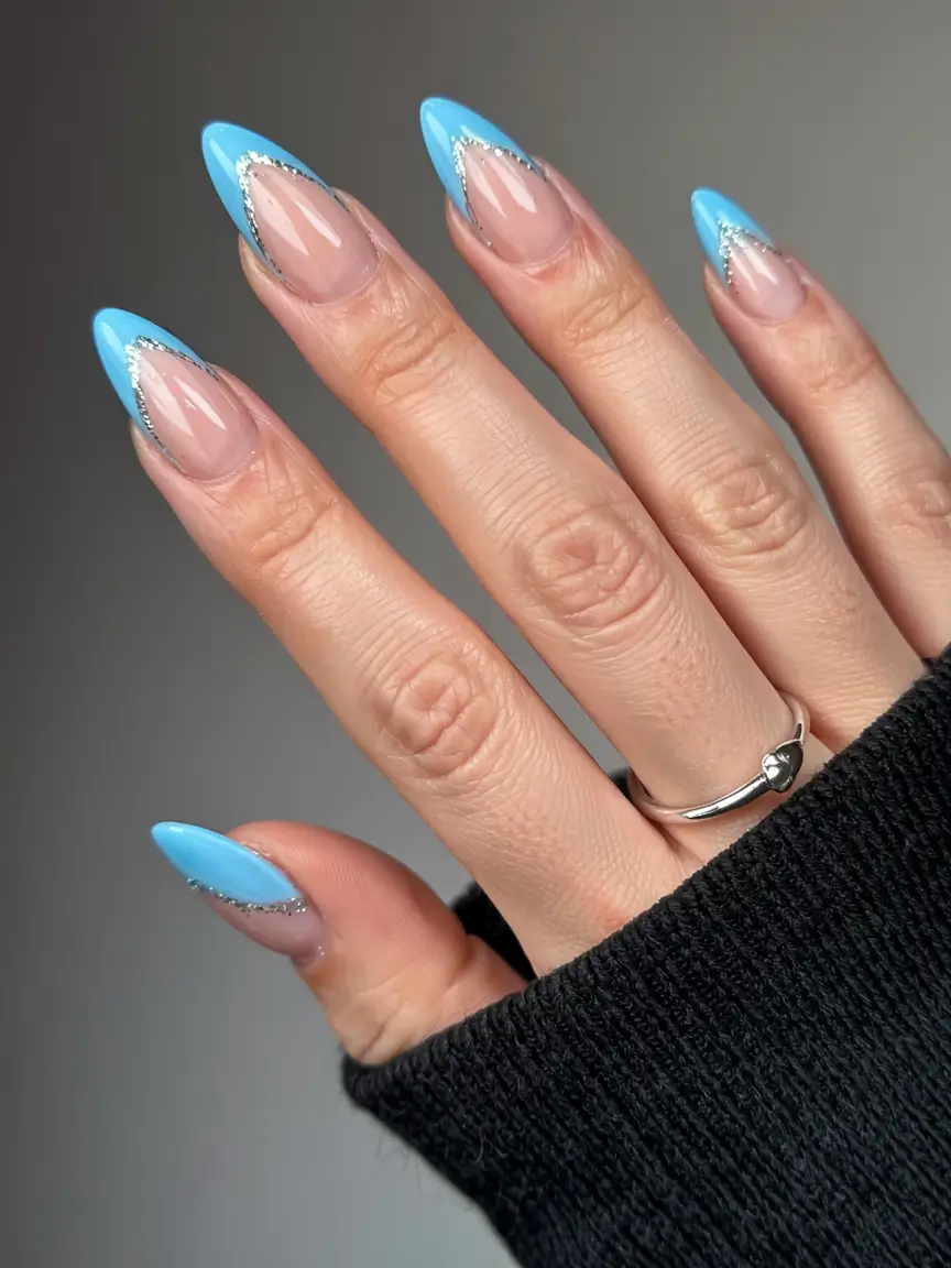 almond nails 2026 Ice Blue Princess Tips