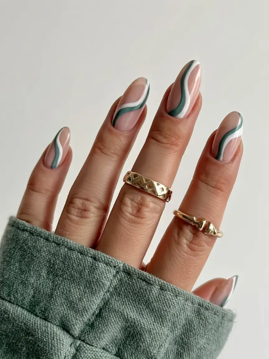 almond nails 2026 Soft Green Double Wave