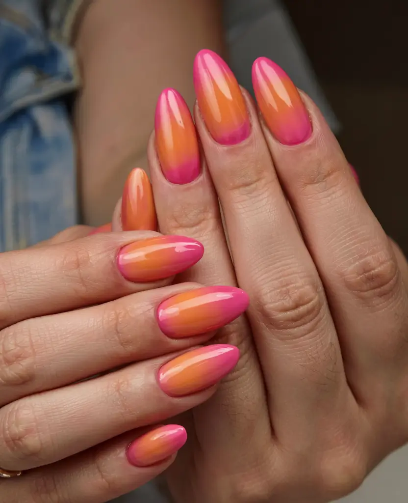aura nails 2026 Hot Tropic: Citrus-Pink Flame