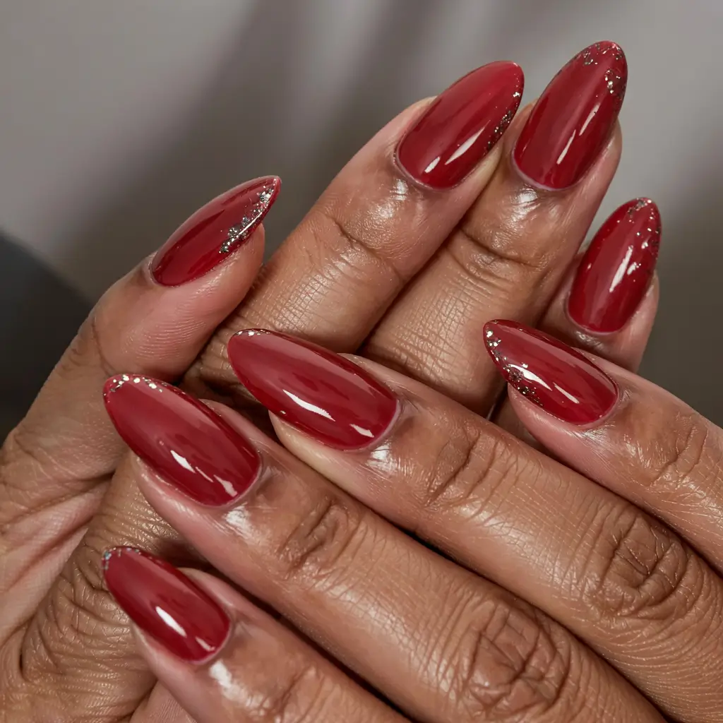 aura nails 2026 Crimson Aura with Glitter Tips