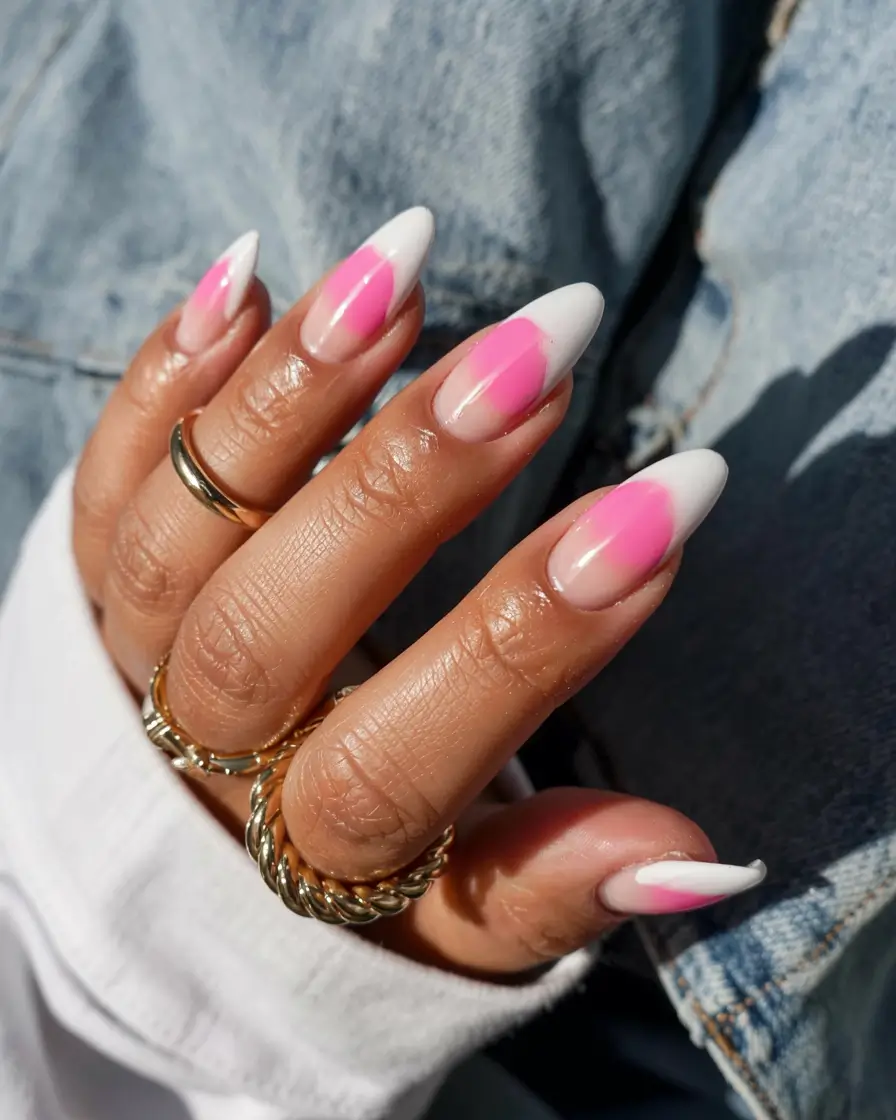 aura nails 2026 Frosted Pop: Pink & White Duo Aura