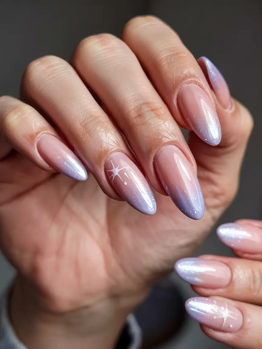 aura nails 2026 Celestial Glow: Lilac Stardust Aura