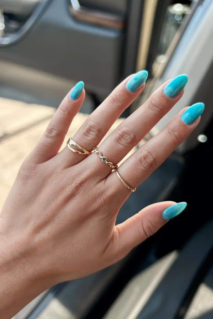 aura nails 2026 Electric Lagoon: Vibrant Teal Shine
