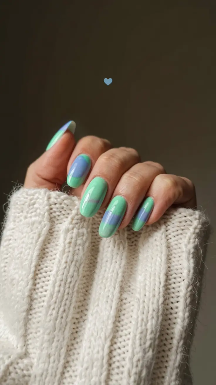 aura nails 2026 Mint Mirage: Blue-Green Banding
