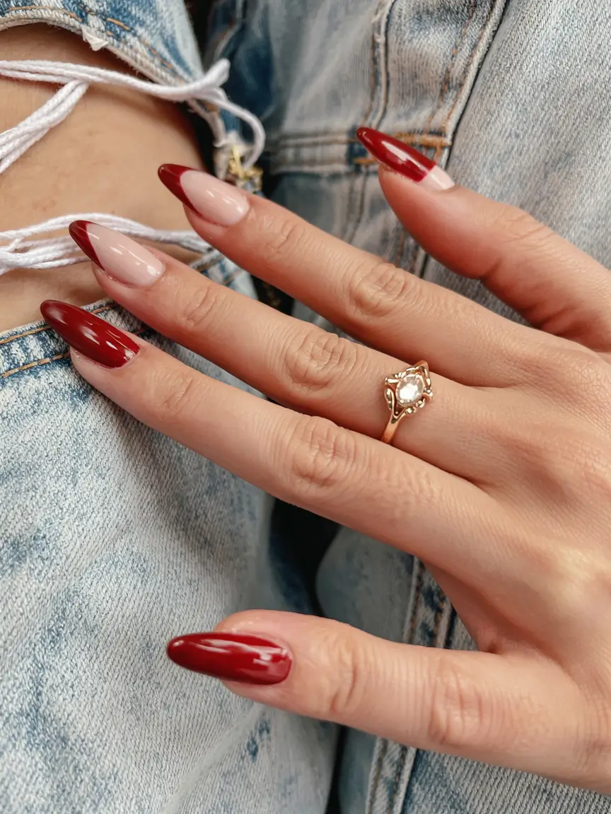 birthday nails 2026+Red Wine and Almond Tips