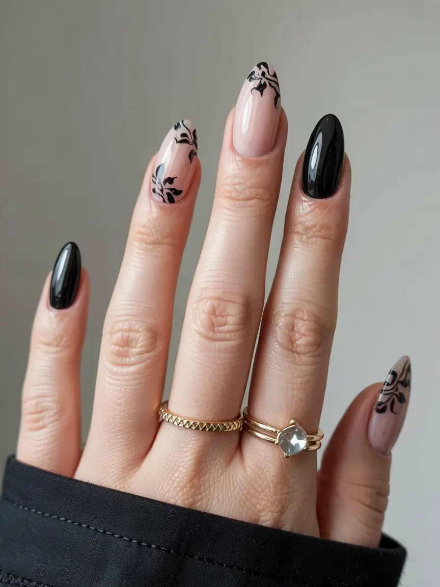birthday nails 2026+Dark Floral Edge
