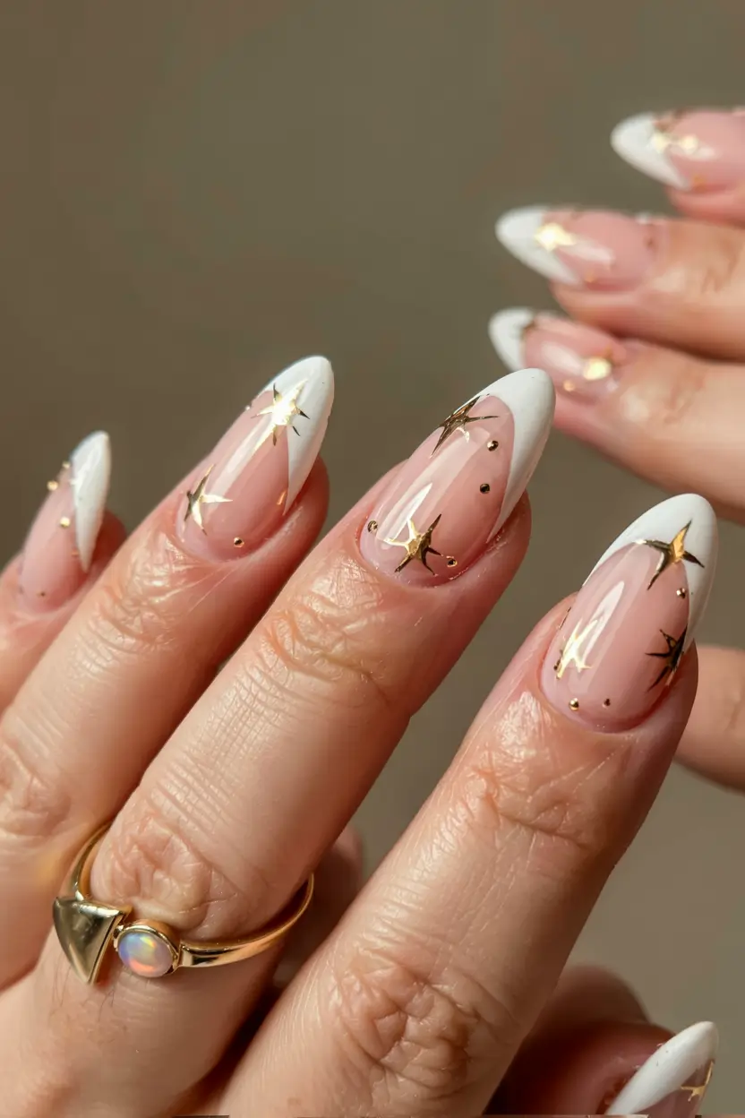 birthday nails 2026+Golden Starburst Tips