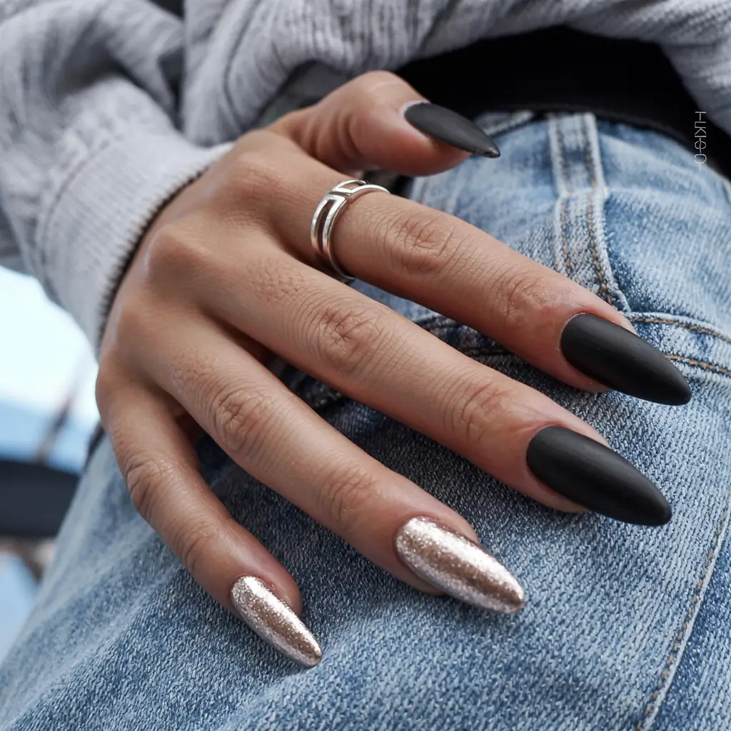 birthday nails 2026+Matte Noir & Rose Champagne