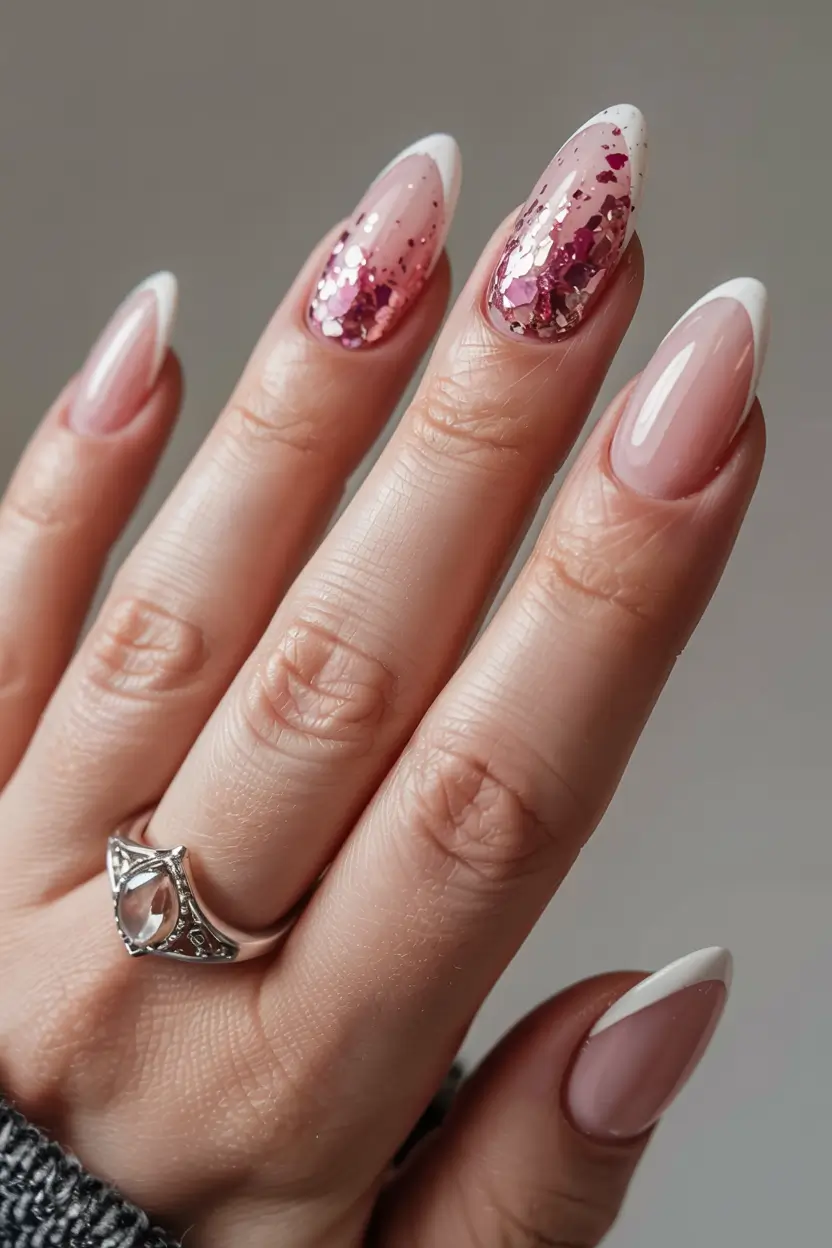 birthday nails 2026+Confetti Sparkle with a French Twist