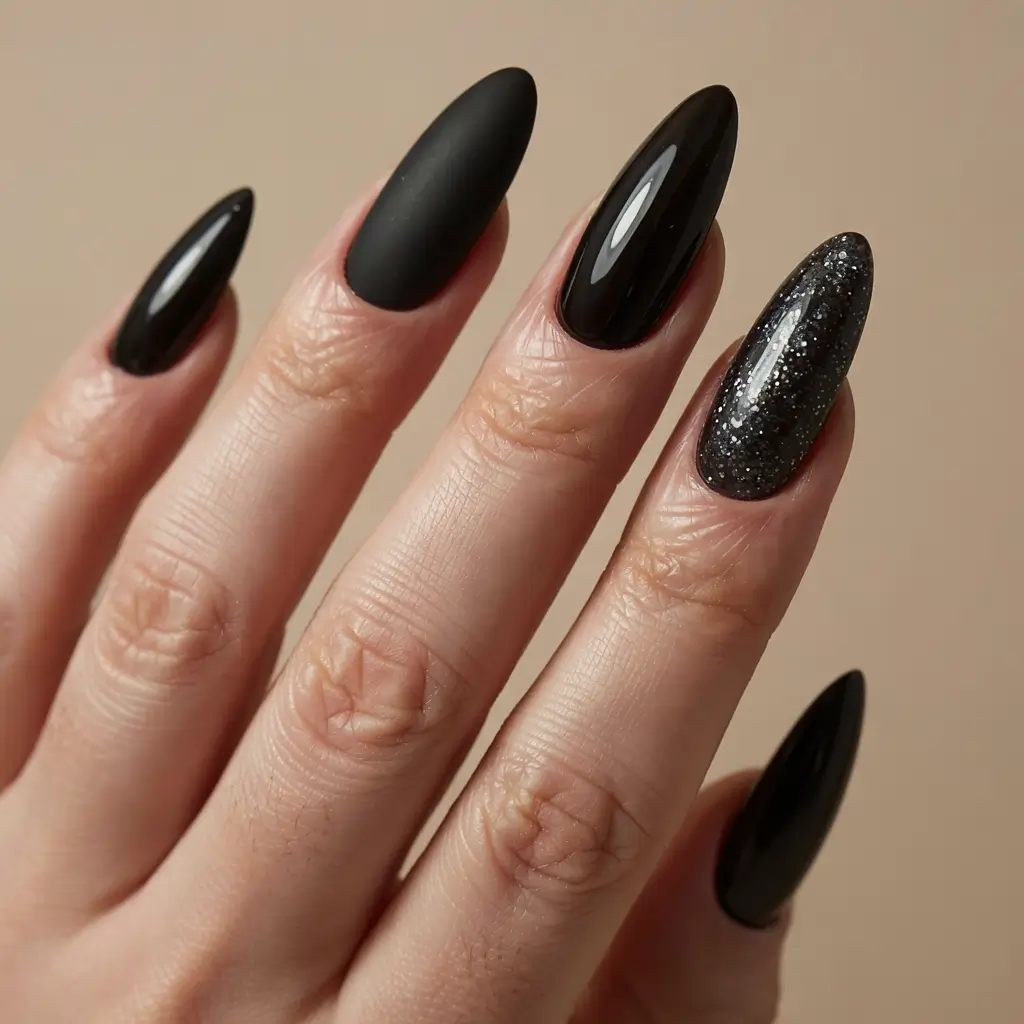black nails 2026 Mixed Finishes, Unified Drama
