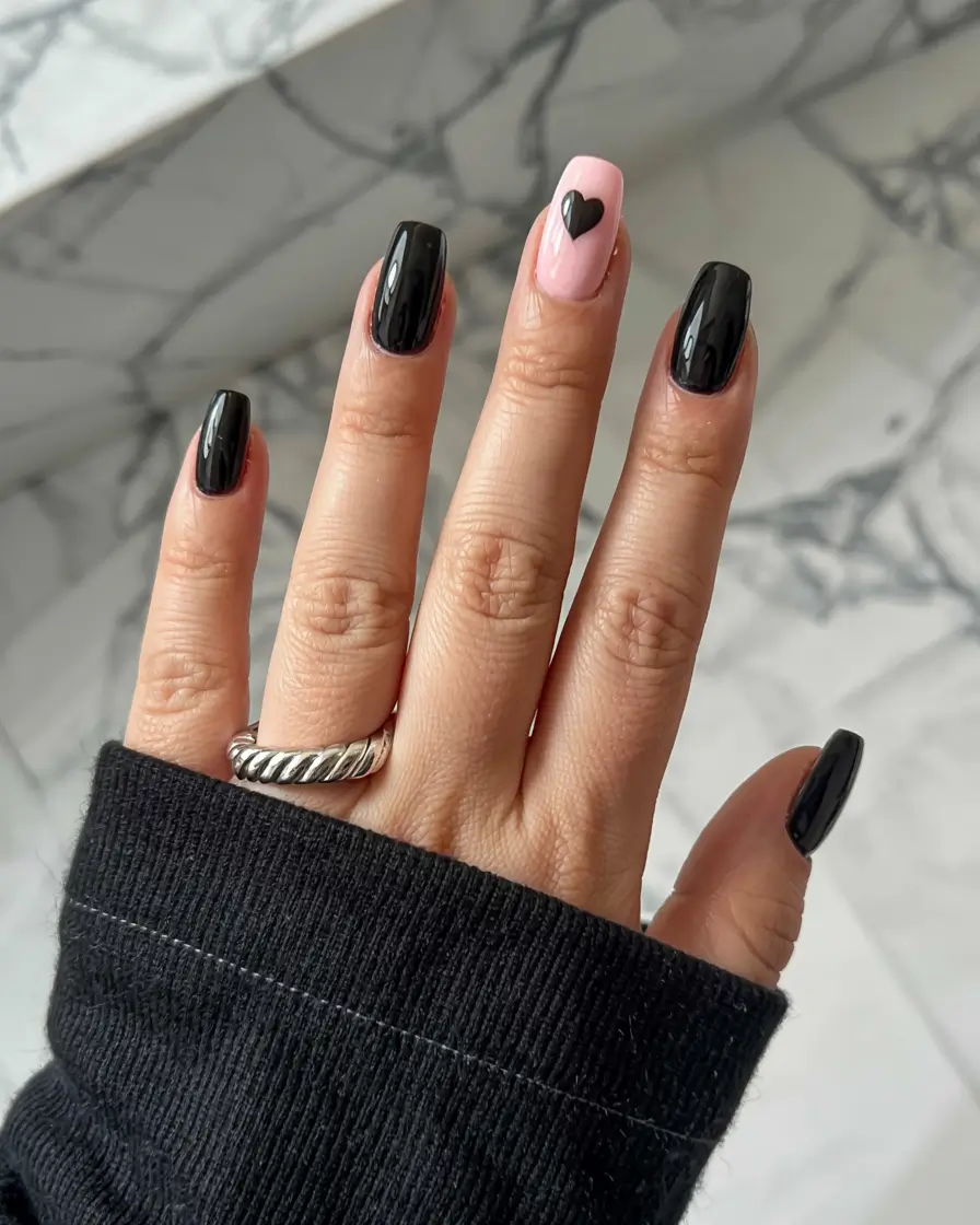 black nails 2026 Minimalist Crush with a Pop of Pink