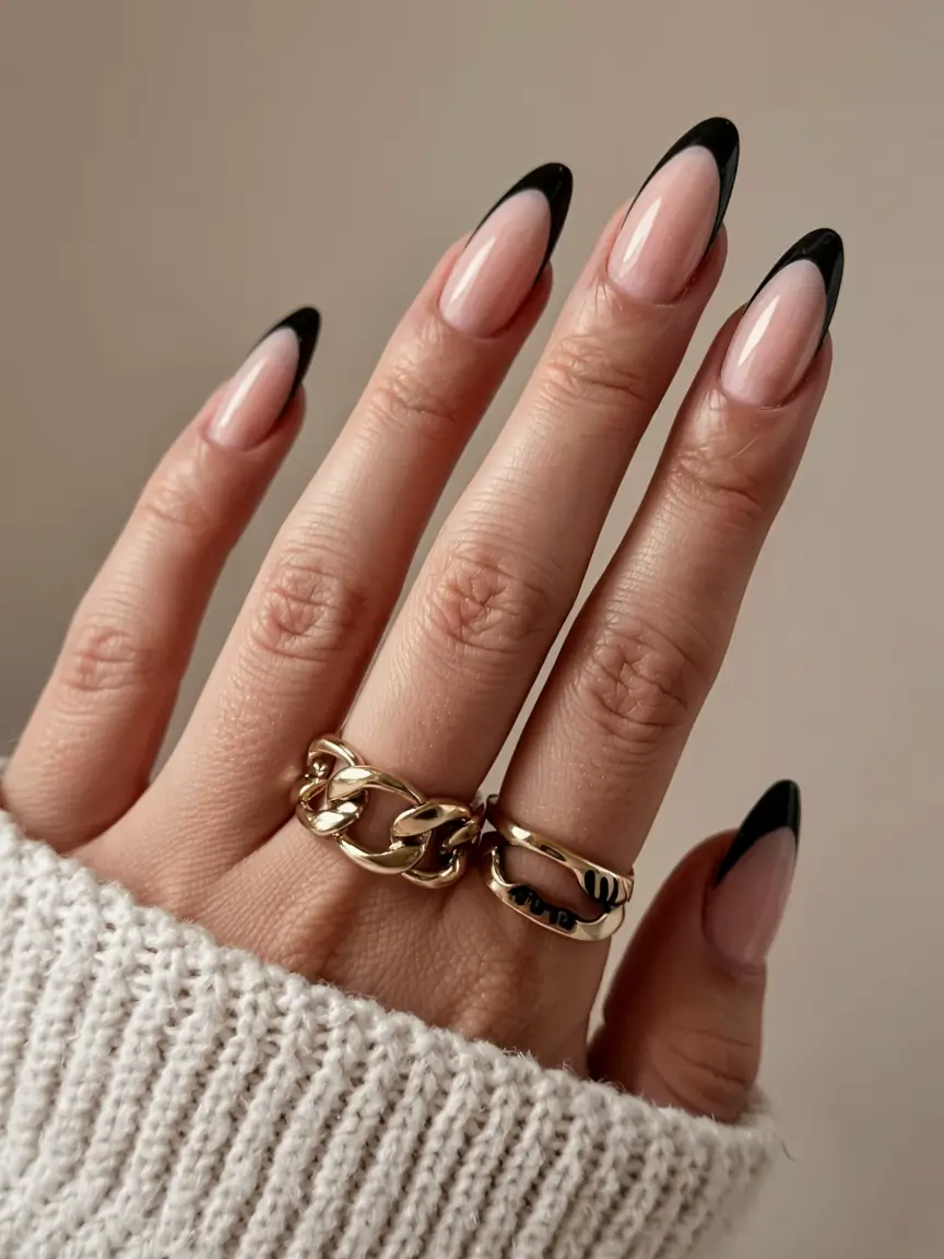 black nails 2026 Fine Line French