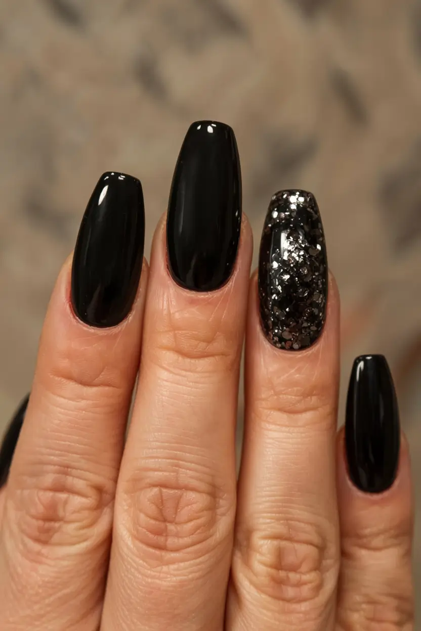 black nails 2026 Gloss and Glitter: When Drama Meets Control