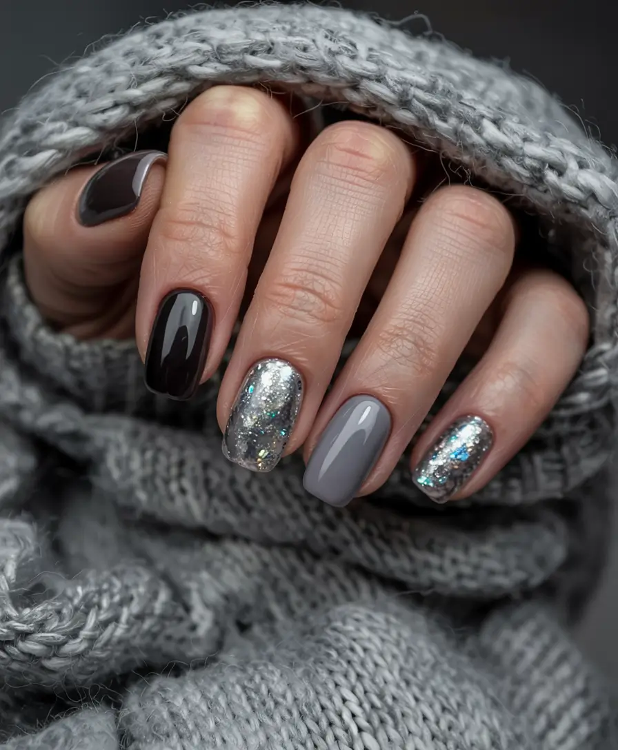 black nails 2026 Smoke & Silver: Cozy Luxe