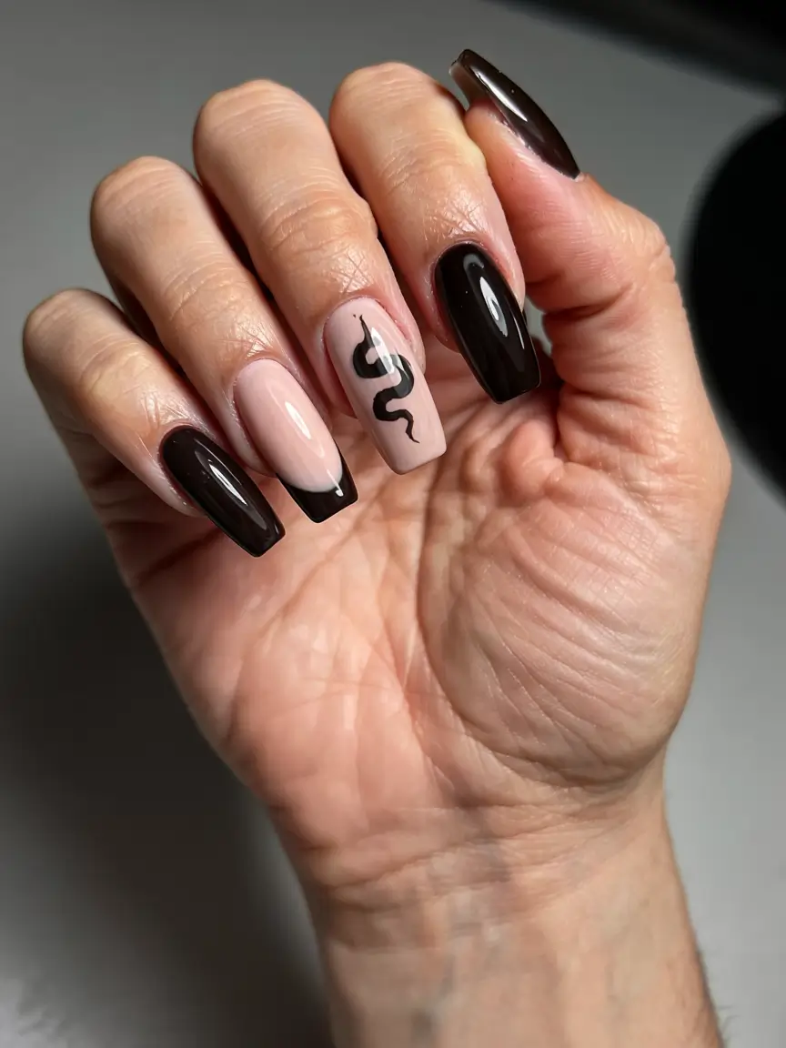black nails 2026 Snake Charmer Minimalism