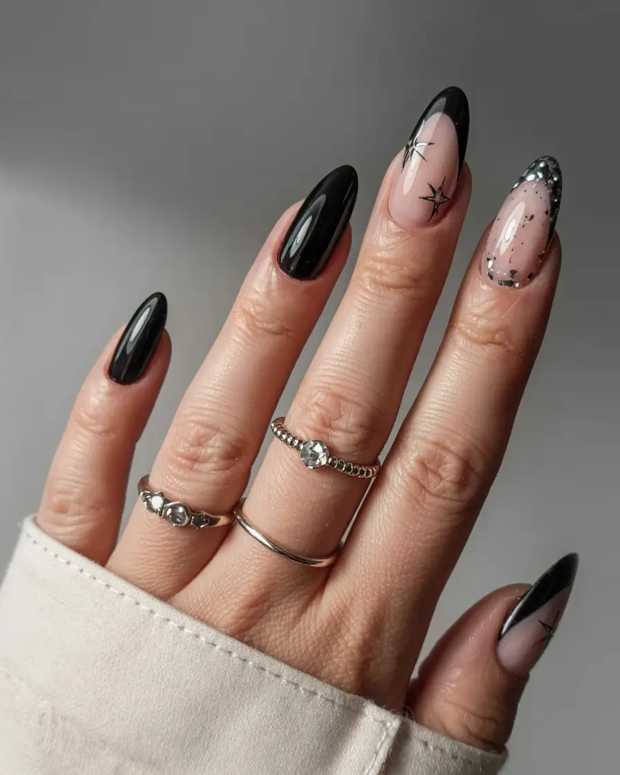 black nails 2026 Galactic Tips & Starlight Details
