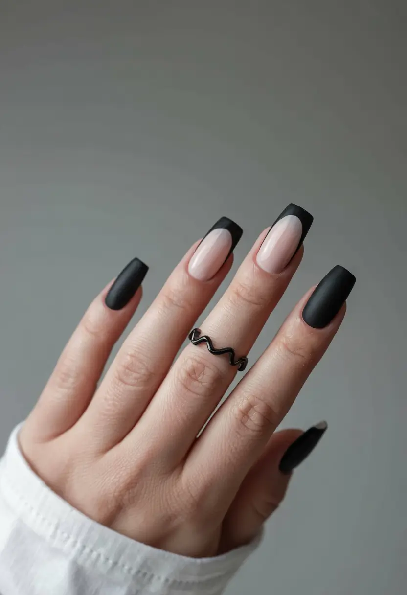 black nails 2026 Soft Matte French Redux