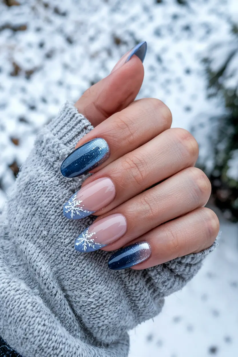 blue nails 2026 Snowflake Tips and Starlight Shimmer