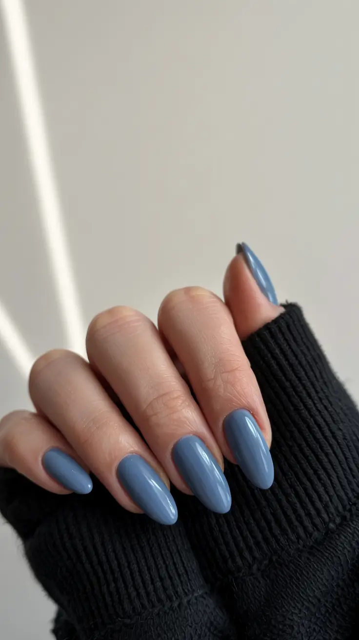 blue nails 2026 Muted Steel Blue With Cozy Intent